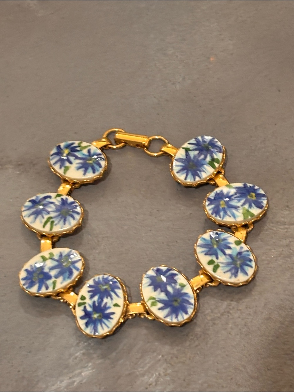 Blue enamel flower bracelet